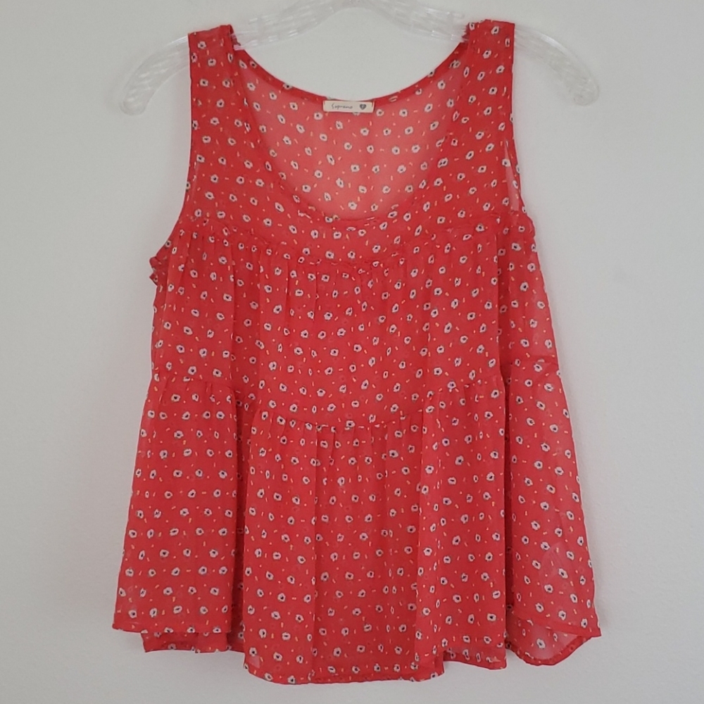 Soprano Orange Print Sleeveless Peasant Top S